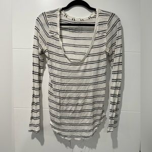 Free People Long Sleeve Distressed Striped Top with Low Scoop Neck